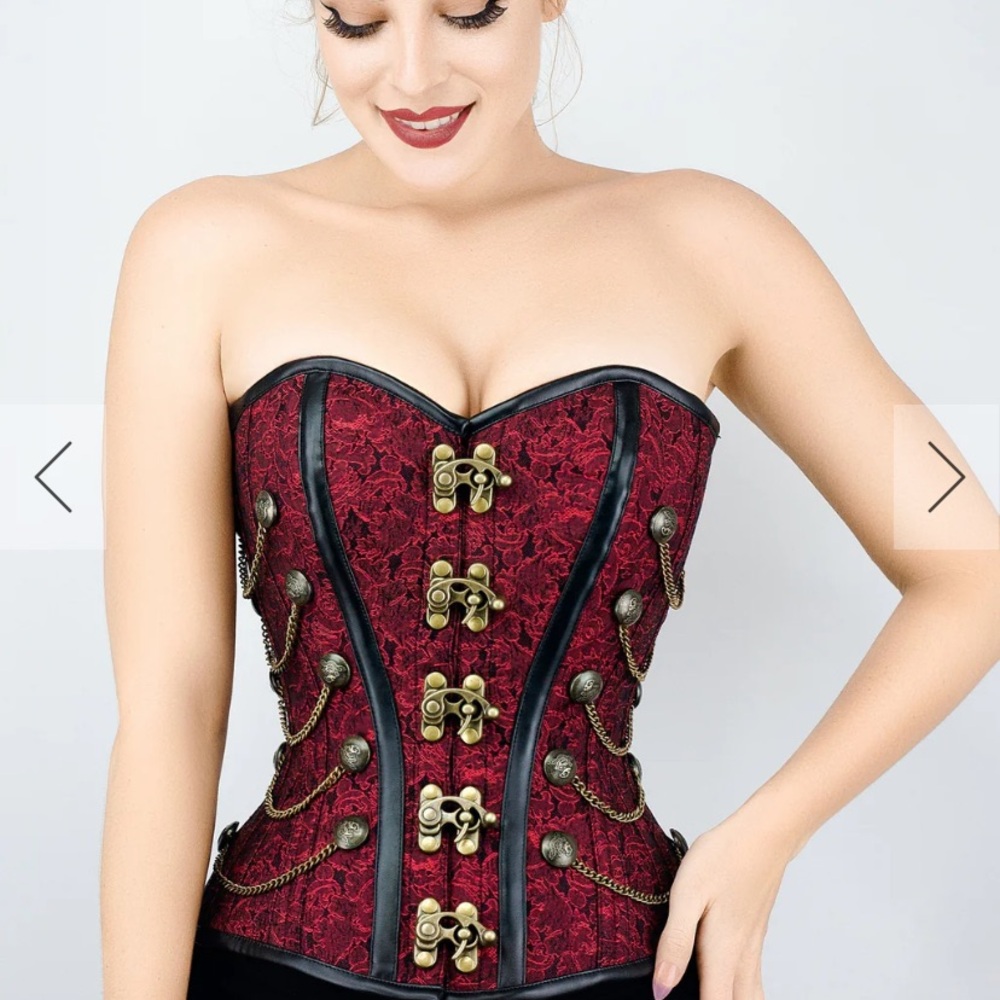 Elegant Red Corset with Bronze Accents